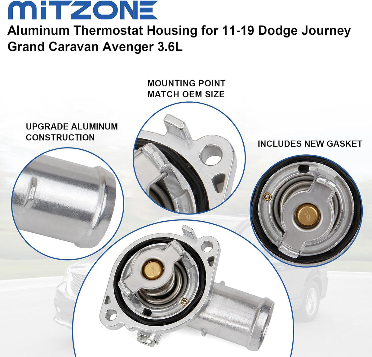 MITZONE Upgrade Aluminum Thermostat Housing Assembly Compatible with 2011-2021 Jeep Dodge RAM Chrysler 3.6L 3.2L V6 Vehicles - 200 Town & Country Avenger Grand Caravan Cherokee