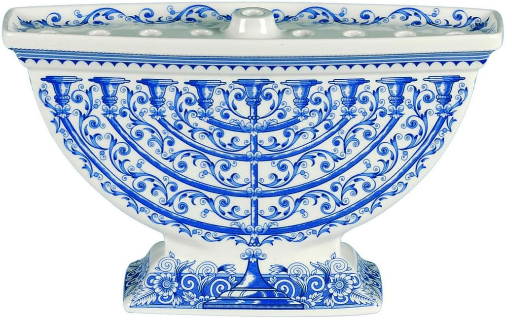 Judaica Menorah - Artistic Floral & Vine Design, Hanukkah Candle Holder with Judaic Manuscript Motifs, Holiday