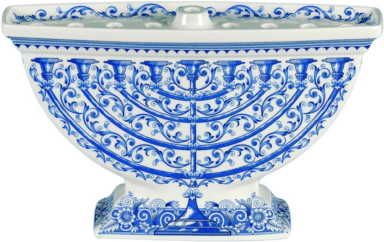 Judaica Menorah - Artistic Floral & Vine Design, Hanukkah Candle Holder with Judaic Manuscript Motifs, Holiday