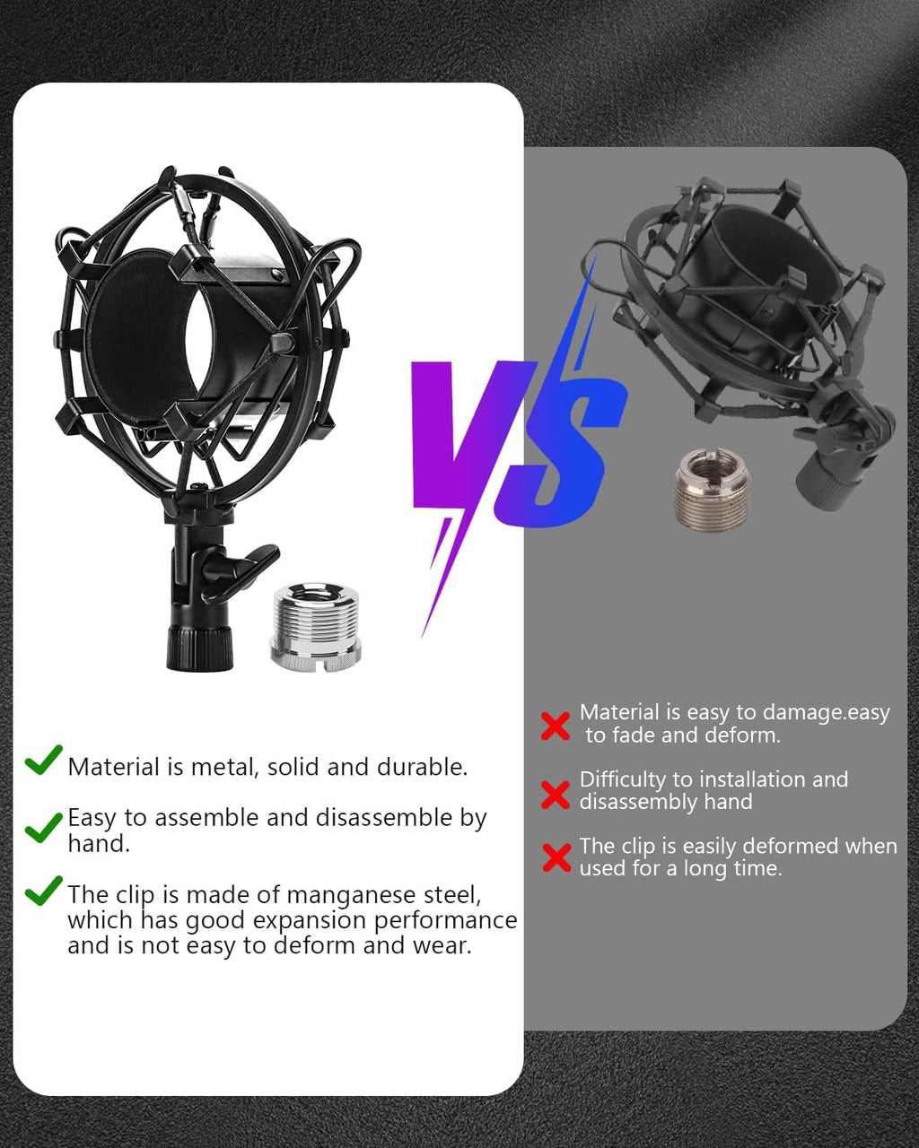 Universal Microphone Shock Mount, Mic Clip Holder for Diameter 47mm-53mm Mic Anti Vibration Adjustable High Isolation