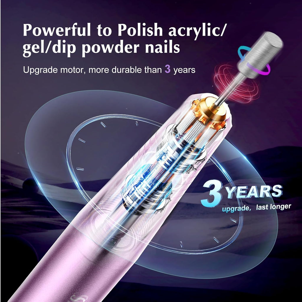 C40 Electric Nail Drill File Professional: for Acrylic Gel Dip Powder Nails Portable Nail Machine Kit Manicure