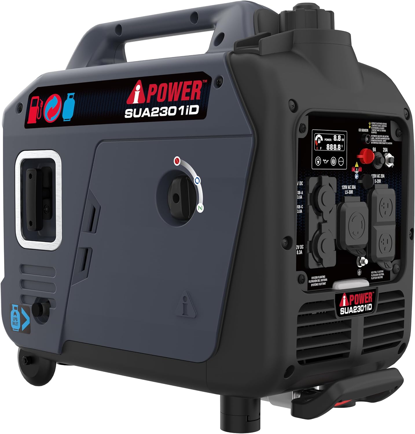 2300-Watt Portable Inverter Generator Dual Fuel, RV Ready, CARB Compliant CO Sensor, Light Weight With Telescopic