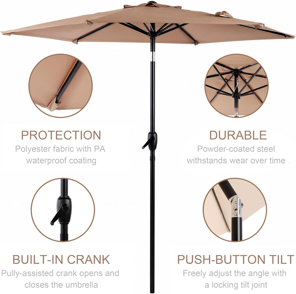 10ft Patio Umbrella with Push Button Tilt & Crank, Heavy Duty Outdoor Market Sun Shade, Vented Canopy, Sturdy Frame