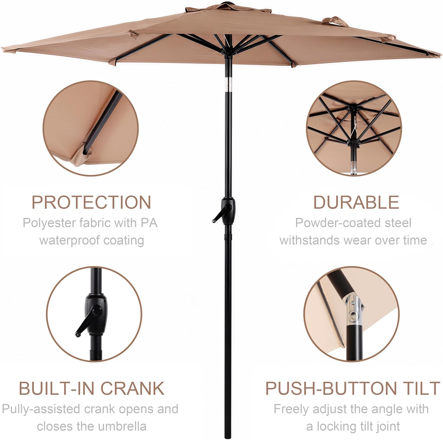10ft Patio Umbrella with Push Button Tilt & Crank, Heavy Duty Outdoor Market Sun Shade, Vented Canopy, Sturdy Frame