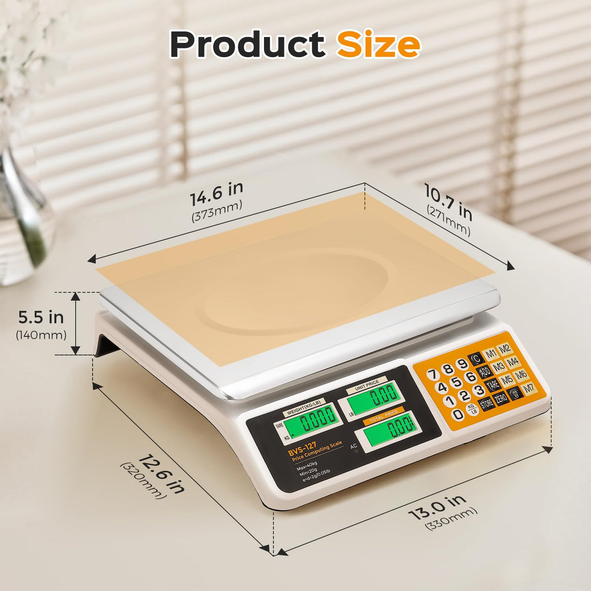 Price Computing Scale 88lb/ 40kg, Commercial Food Weighing Scale 2g Division, Rechargeable Produce Deli Scale with