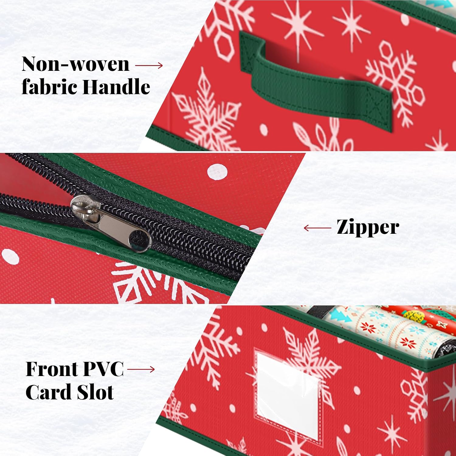 Christmas Gift Wrap Organizer Storage Box for Paper & Decor Snowflake Red | Nonwoven Fabric with Reinforced