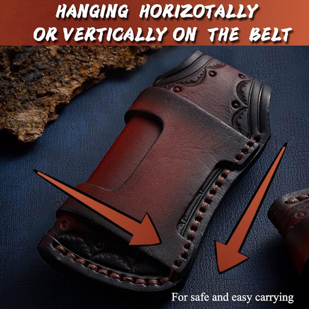 Pocket Knife Sheath, 4.53" Folding Leather Case, Horizontal Carry | Horizontal leather belt pouch, quiet metal snap