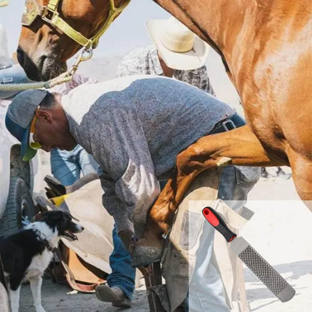 12 Inch Hoof Rasp, Horseshoe File with Rubber Handle, Carbon Steel Farrier File Tool, Suitable for