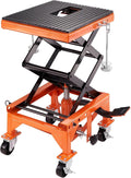 Hydraulic Motorcycle Lift Table, 350 LBS Capacity Motorcycle Scissor Jack Lift with Wide Deck, J-Hooks, 4 Wheels