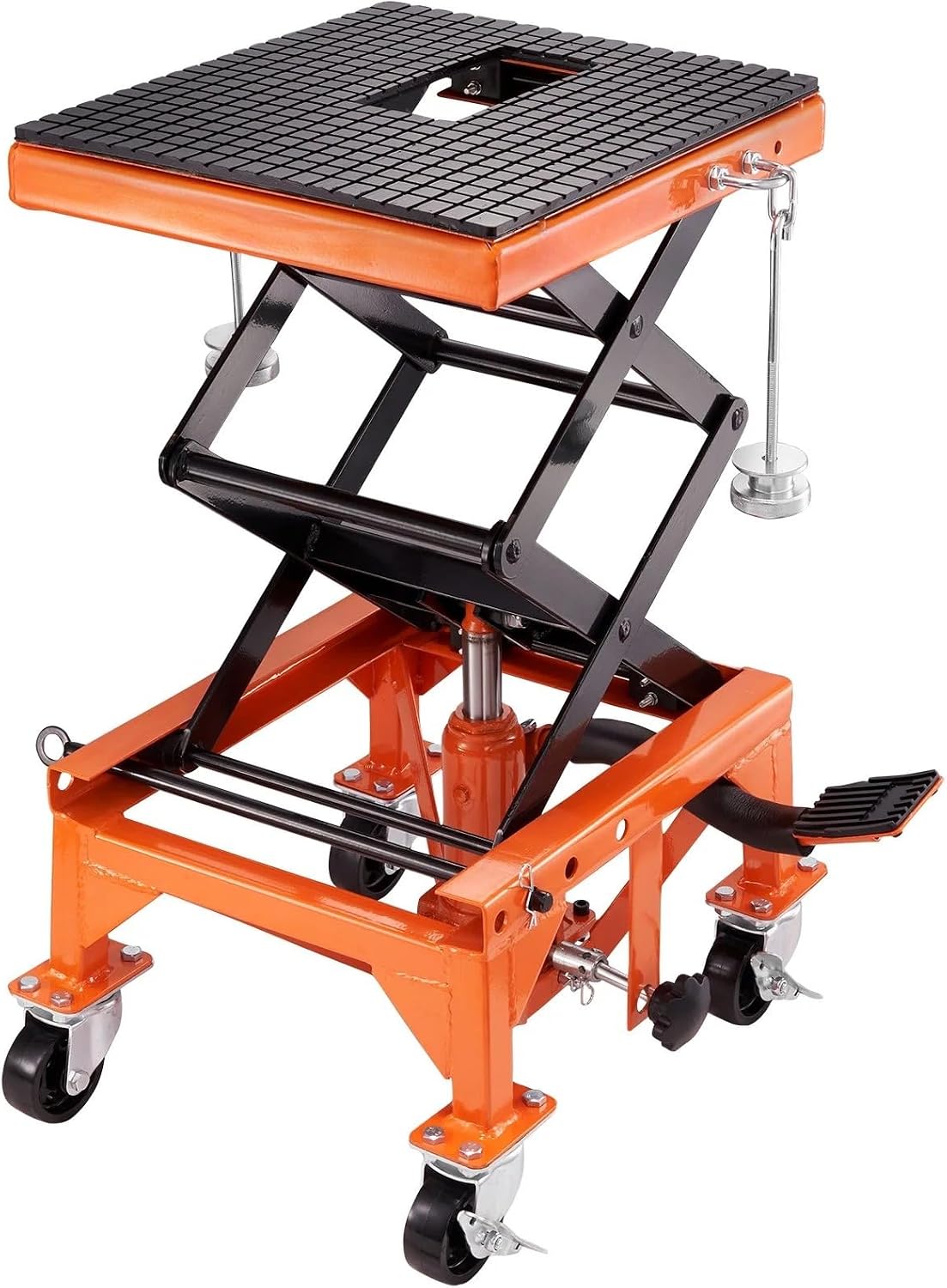 Hydraulic Motorcycle Lift Table, 350 LBS Capacity Motorcycle Scissor Jack Lift with Wide Deck, J-Hooks, 4 Wheels