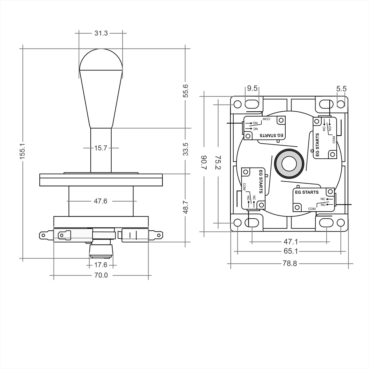 American Style Arcade Competition 2Pin Bat Joystick Switchable from 8 Ways Operation, Elliptical Handle, Precision