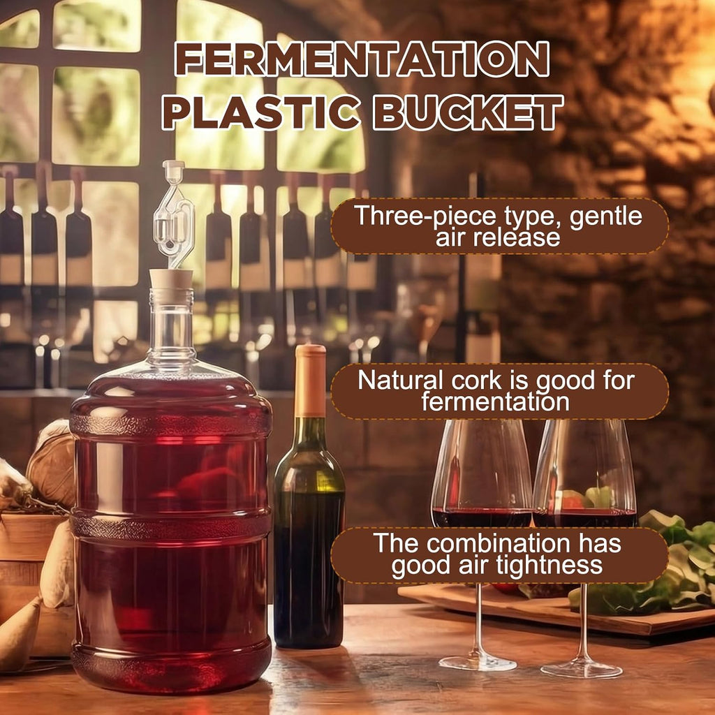5 Gallon Plastic Fermentation Carboy with Drilled and Undrilled Silicone Stoppers Airlock Handle and Brush Wine