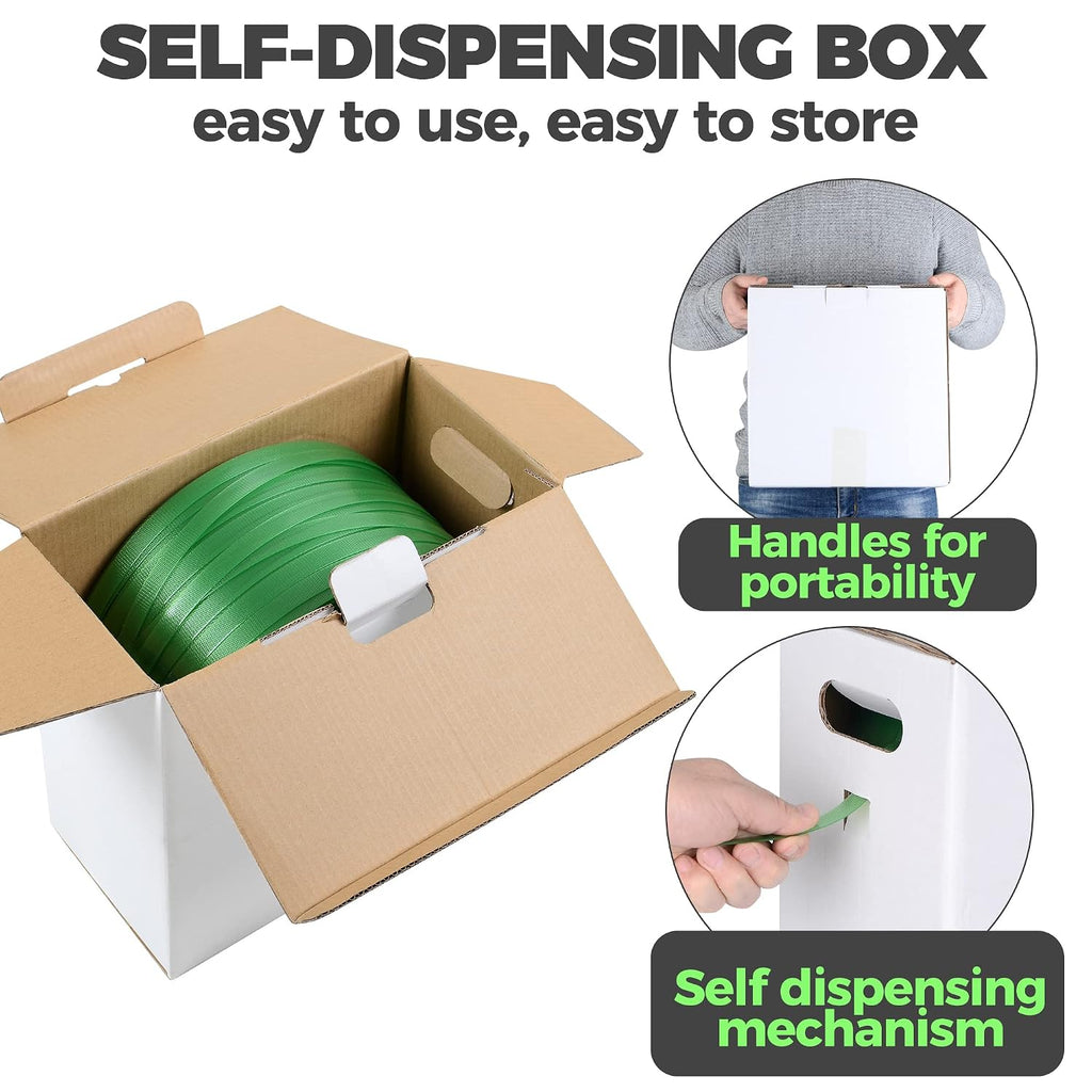 Heavy Duty Packaging Strapping Banding Roll - Green Polyester PET Industrial-Grade, 1000' x 5/8" x 0.035" Pallet