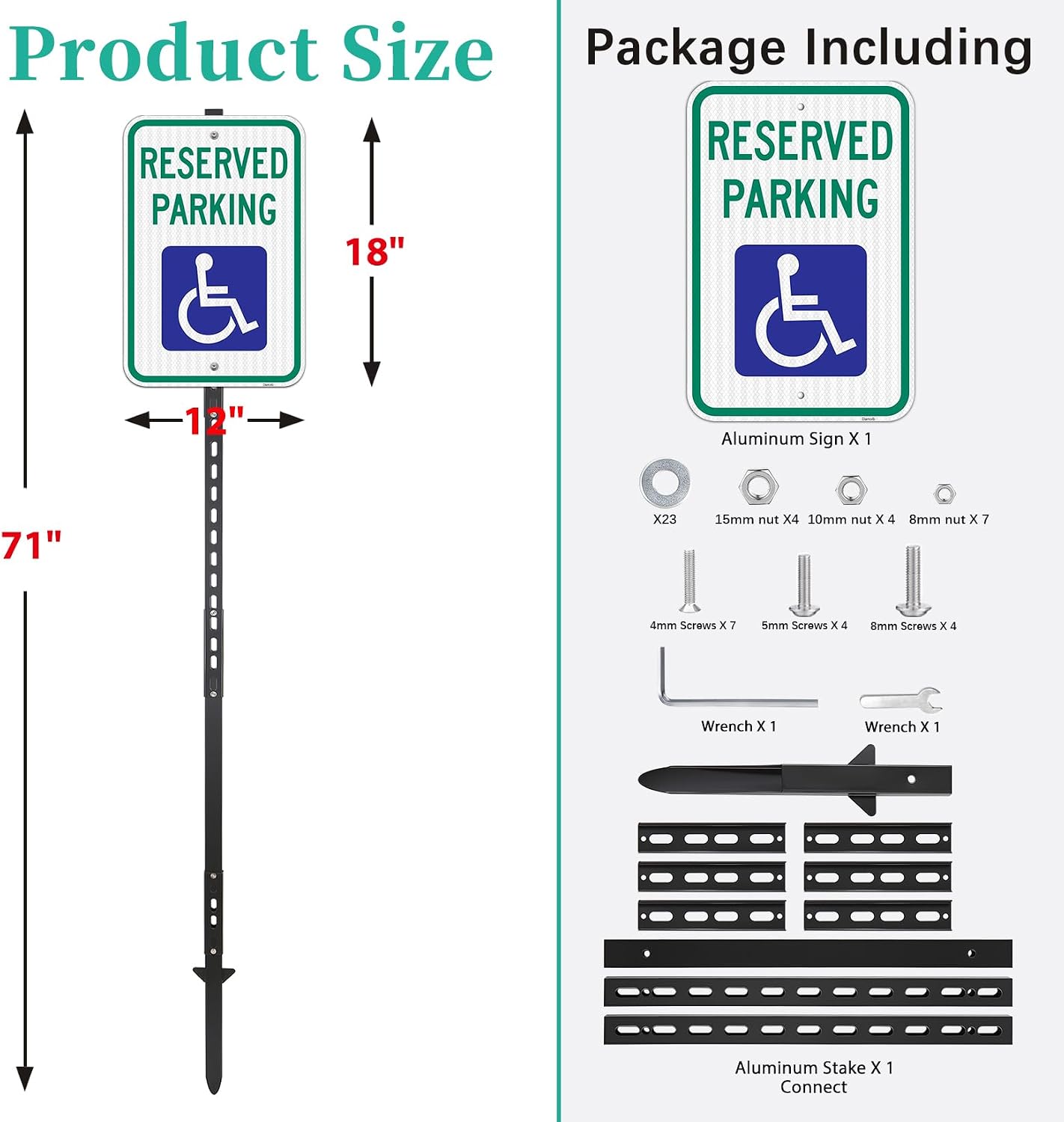 Handicap Reserved Parking Sign with 6Ft Stake, 18x12in | Engineer Grade Reflective Aluminum, Weatherproof Rustproof