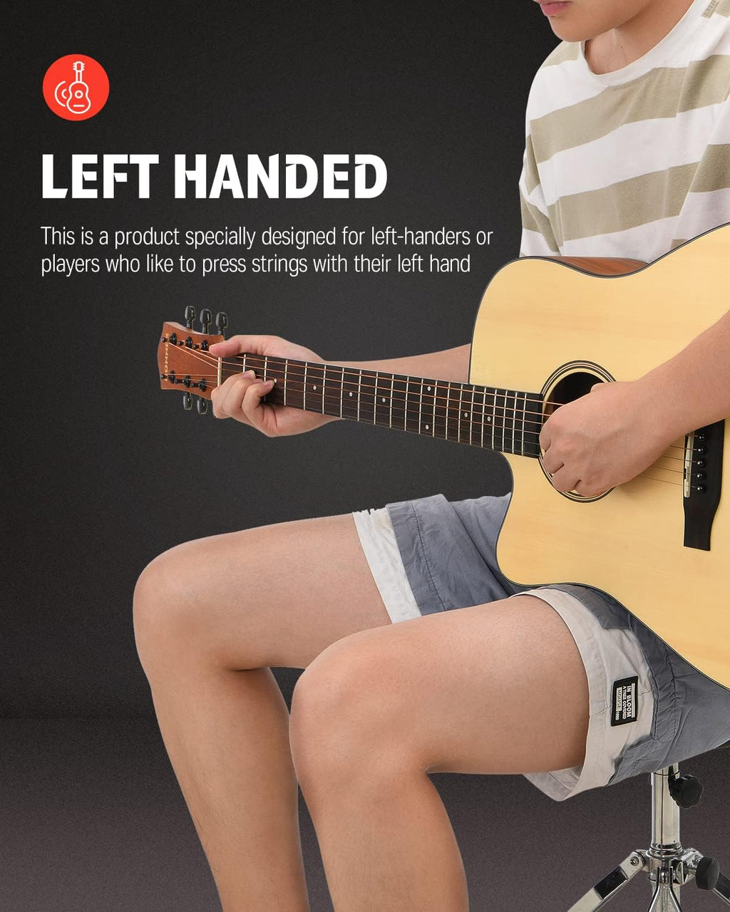 Left Handed Acoustic Guitar Kit for Beginner Adult Full Size Cutaway Lefty Acustica Guitarra Bundle Set with Bag