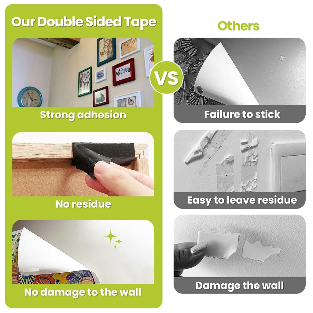Double Sided Mounting Tape Heavy Duty, Damage Free No Residue, 0.39"×16.5FT