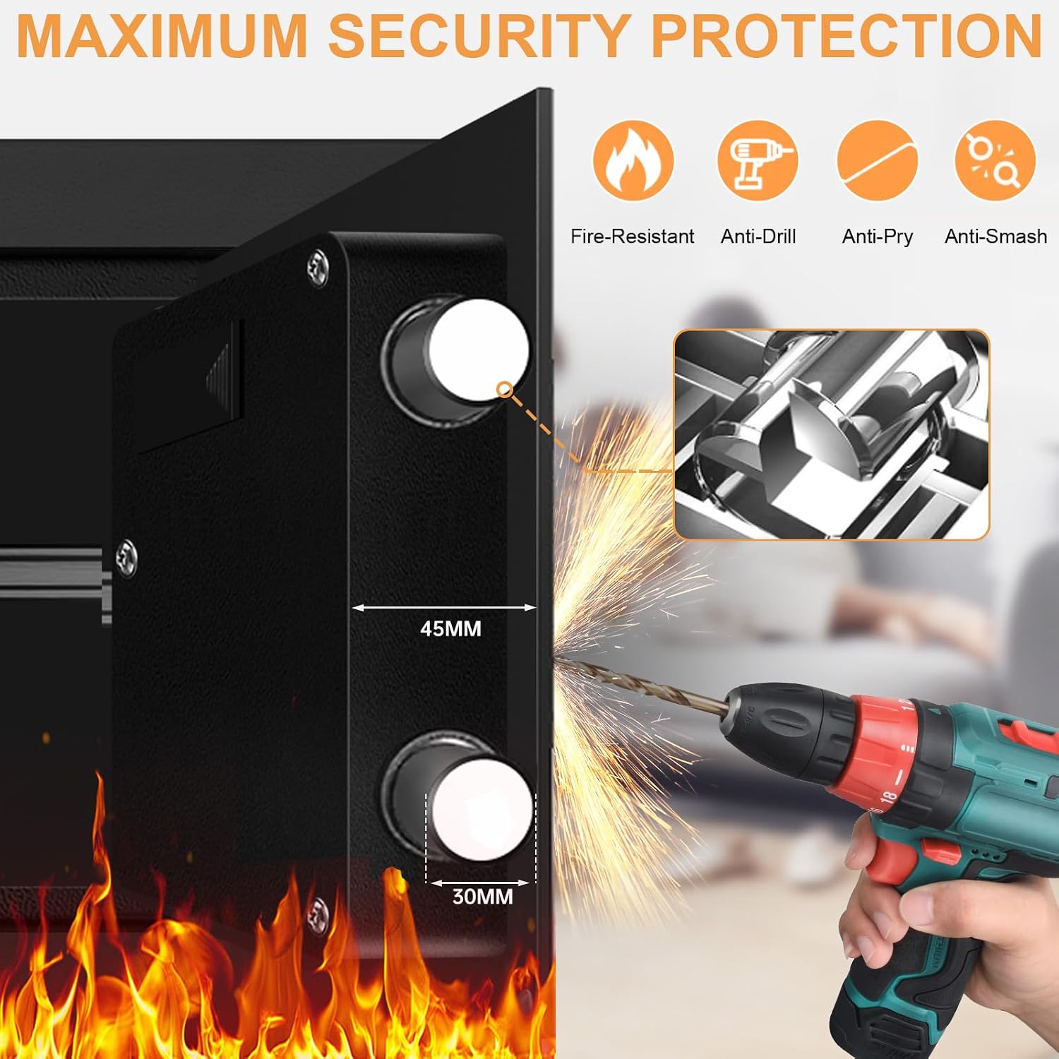 1.2 Cub Small Fireproof Safes for Home, Digital Home Safe Fireproof Waterproof with Programmable Keypad, Spare Keys