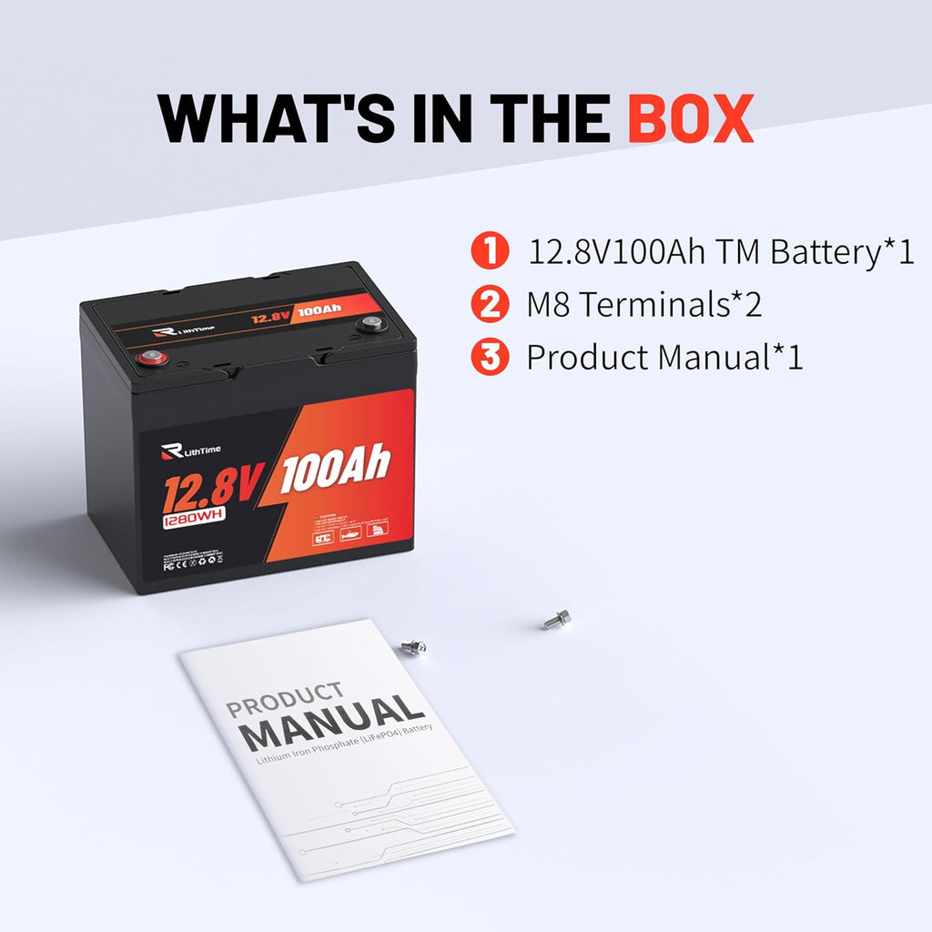 12V100Ah Group 24LiFePO4 Lithium Battery, 100Ah Lithium Deep Cycle Battery, Max.1280Wh, 100A BMS, 15000 Cycles