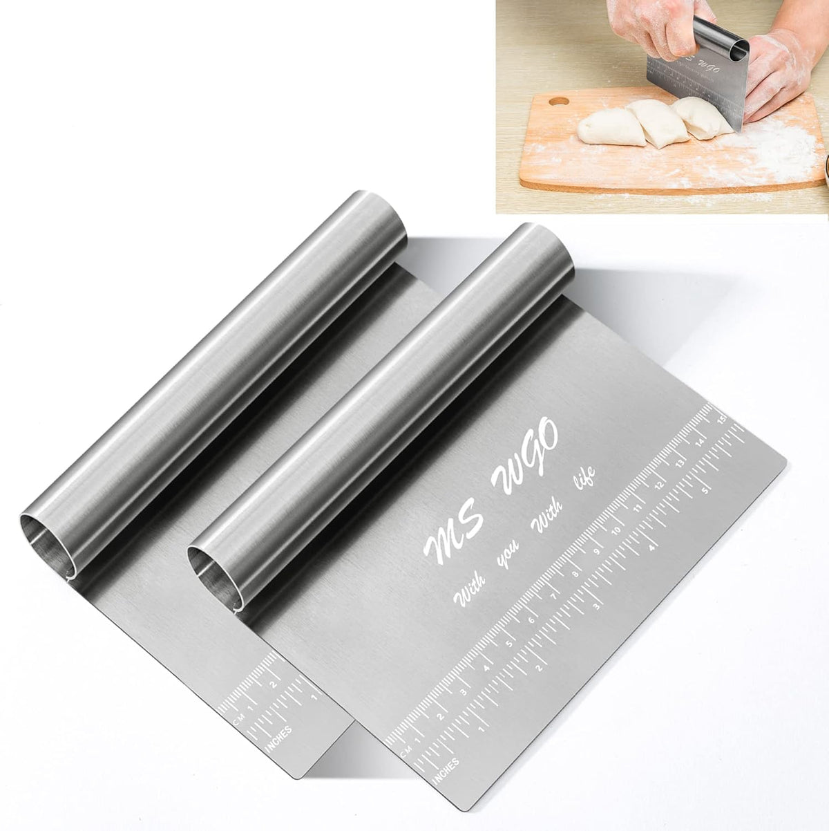 Pro Dough Pastry Scraper/Cutter/Chopper Stainless Steel Mirror Polished with Measuring Scale Multipurpose- Cake