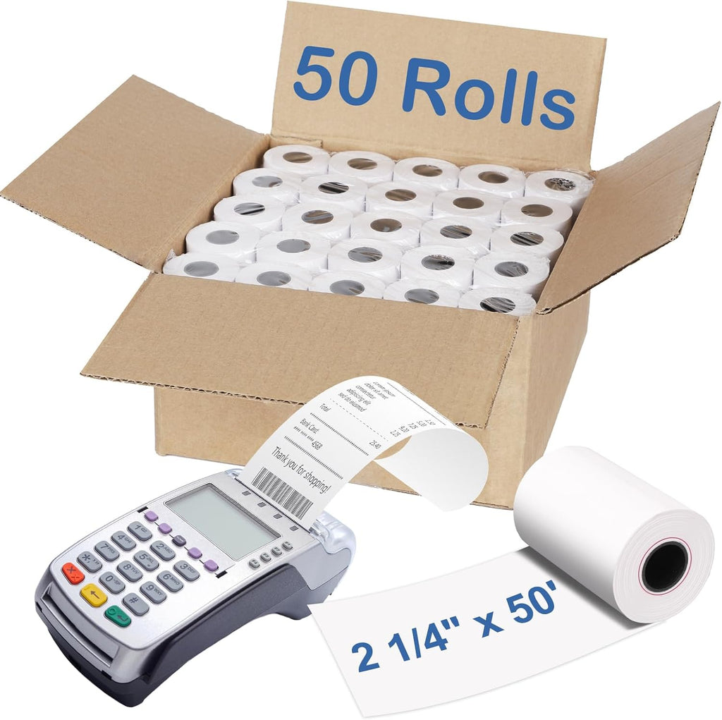 2 1/4" x 50' Thermal Paper Rolls (50 Rolls), BPA Free Receipt Paper, 58mm Fits Mini POS Thermal Printer, Square