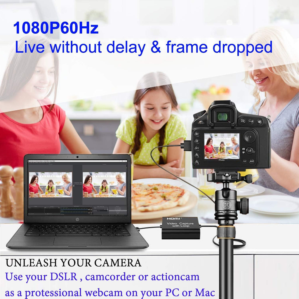 Video Capture Card 4K HDMI Device with Loop Out, Full HD 1080P Game Capture Video Recorder for Live Streaming
