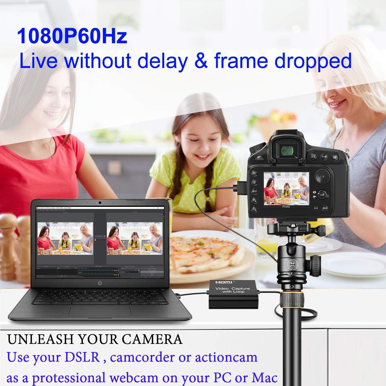 Video Capture Card 4K HDMI Device with Loop Out, Full HD 1080P Game Capture Video Recorder for Live Streaming