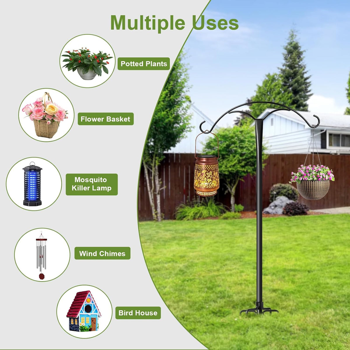 85 Inch Shepherds Hooks for Outdoor,Heavy Duty Shepherds Hooks for Outdoor with 5 Prong Base, Adjustable Stand Hanger