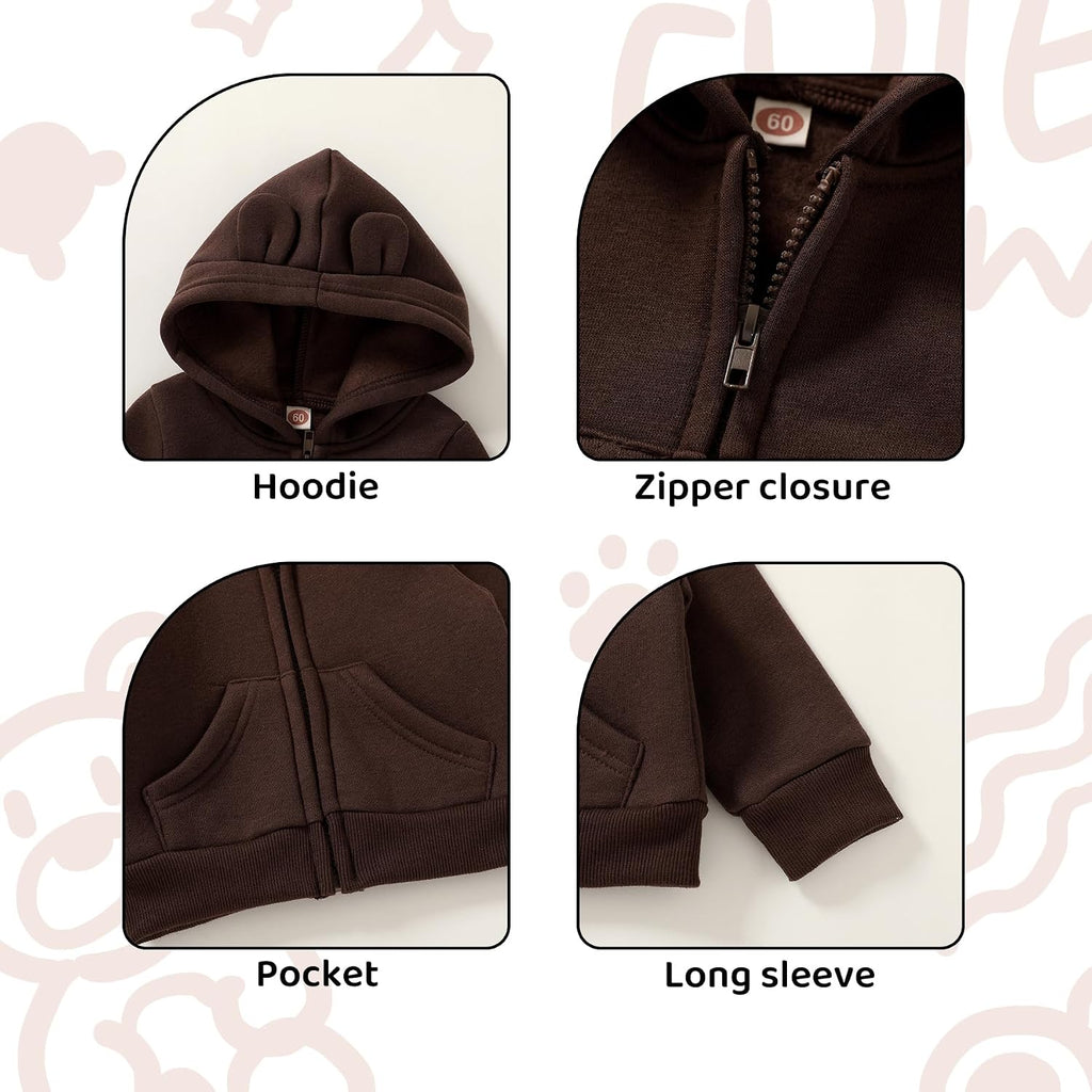Baby Clothes for Girls Boys Clothes Solid Color Zipper Hoodie and Pants Set Infant Fall Winter Outfits