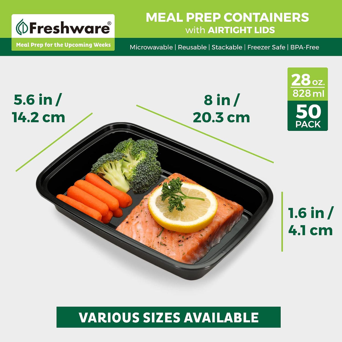 Meal Prep Containers [50 Pack] 1 Compartment with Lids, Food Storage Containers, Bento Box, BPA Free, Stackable