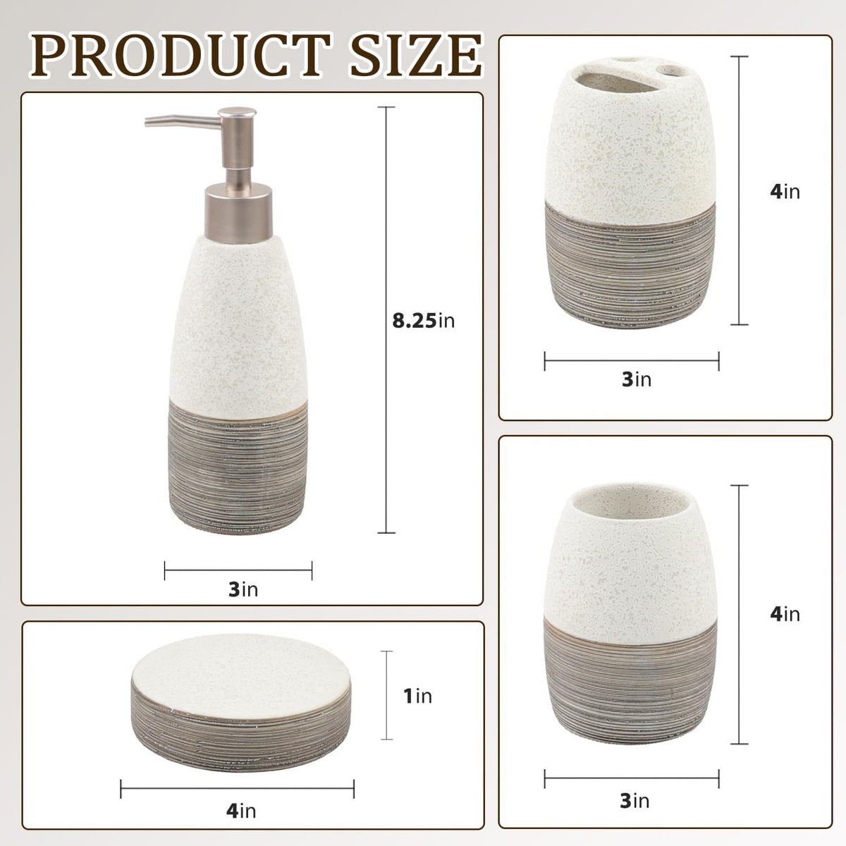 Bathroom Accessories Set,4 PCS Ceramic Bath Accessory,Grey White | Includes Toothbrush Holder, Toothbrush Cup, Soap
