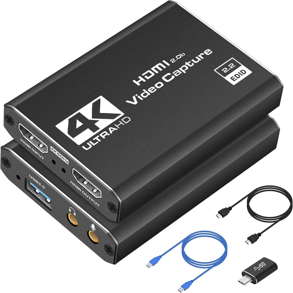 Capture Card 4K HDMI Video Streaming to USB 3.0 1080P 60FPS Capture Device | Audio Video Capture, 4K HDMI Loop-Out