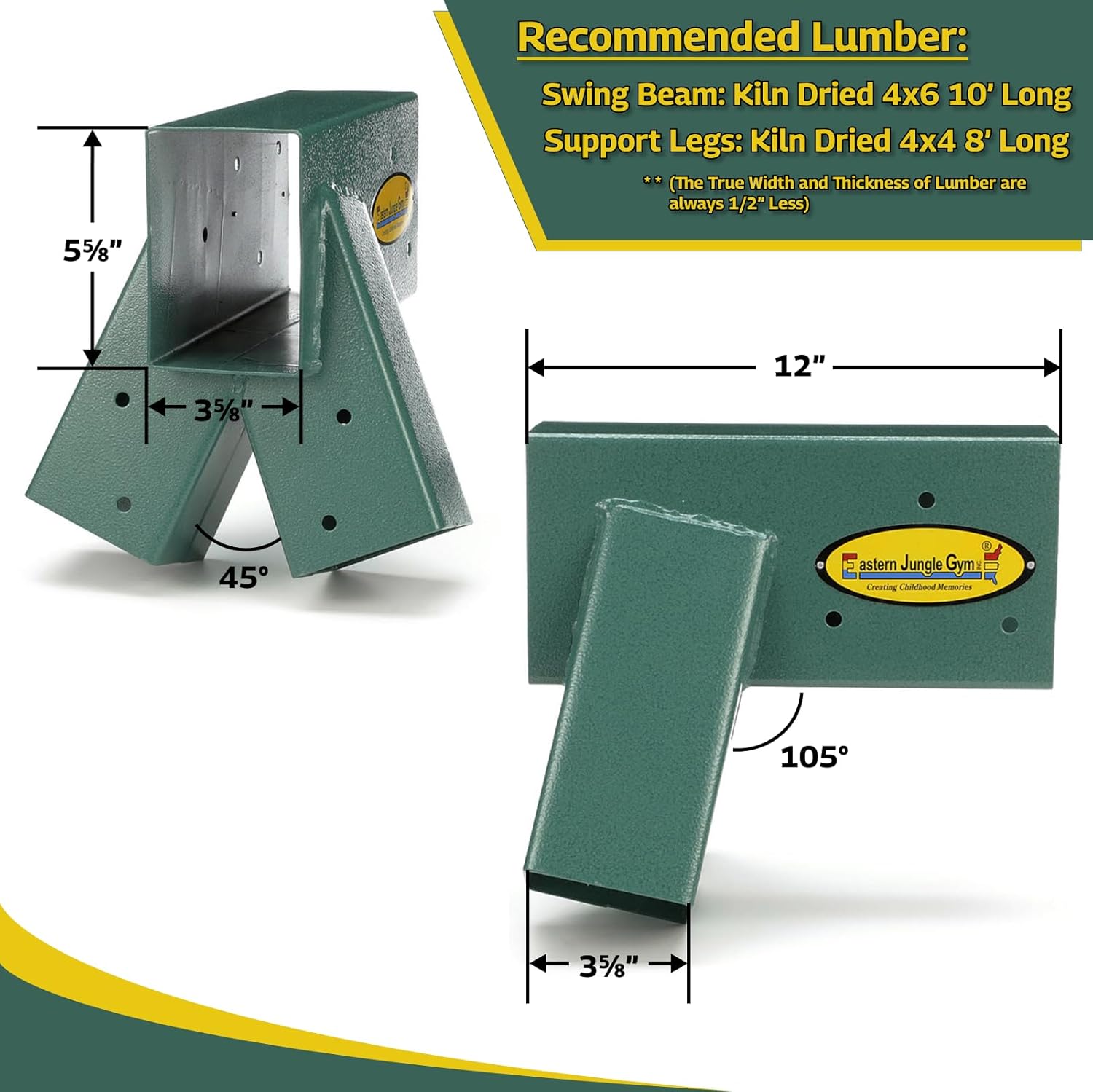 Easy 1-2-3 A-Frame Swing Set Bracket Heavy Duty for EZ, Simple Install - DIY Swing Set Parts Green