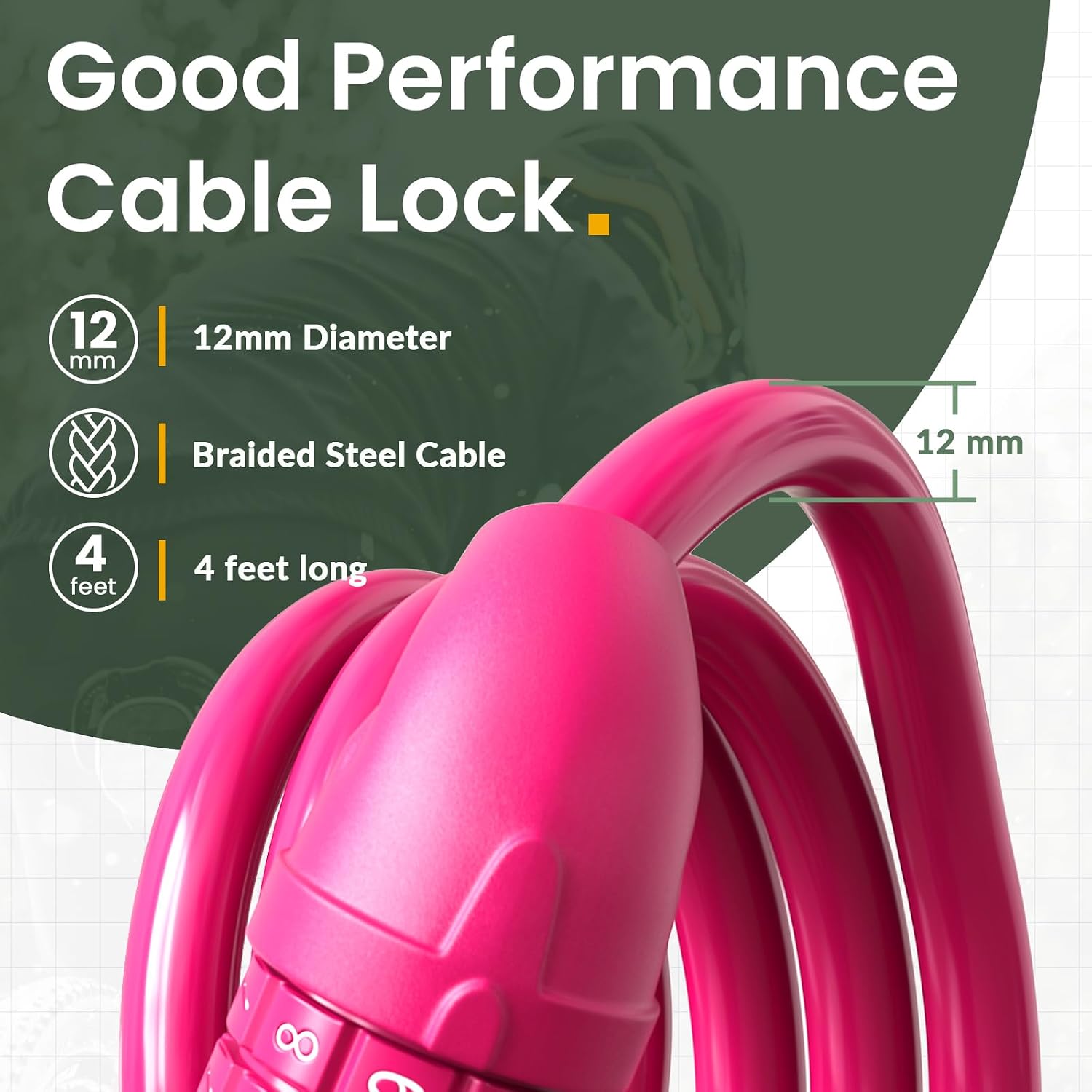 Bike Lock, Bicycle Lock 4 Feet Cable Lock 1/2 Inch Resettable Bike Lock Combination with Mounting Bracket, Bike