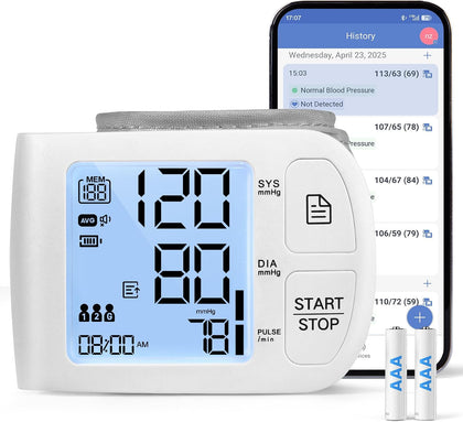 Blood Pressure Monitor Bluetooth Compatible for iOS & Android BP Machine 199x2 Readings Wrist Cuff 5.31-8.46 inch