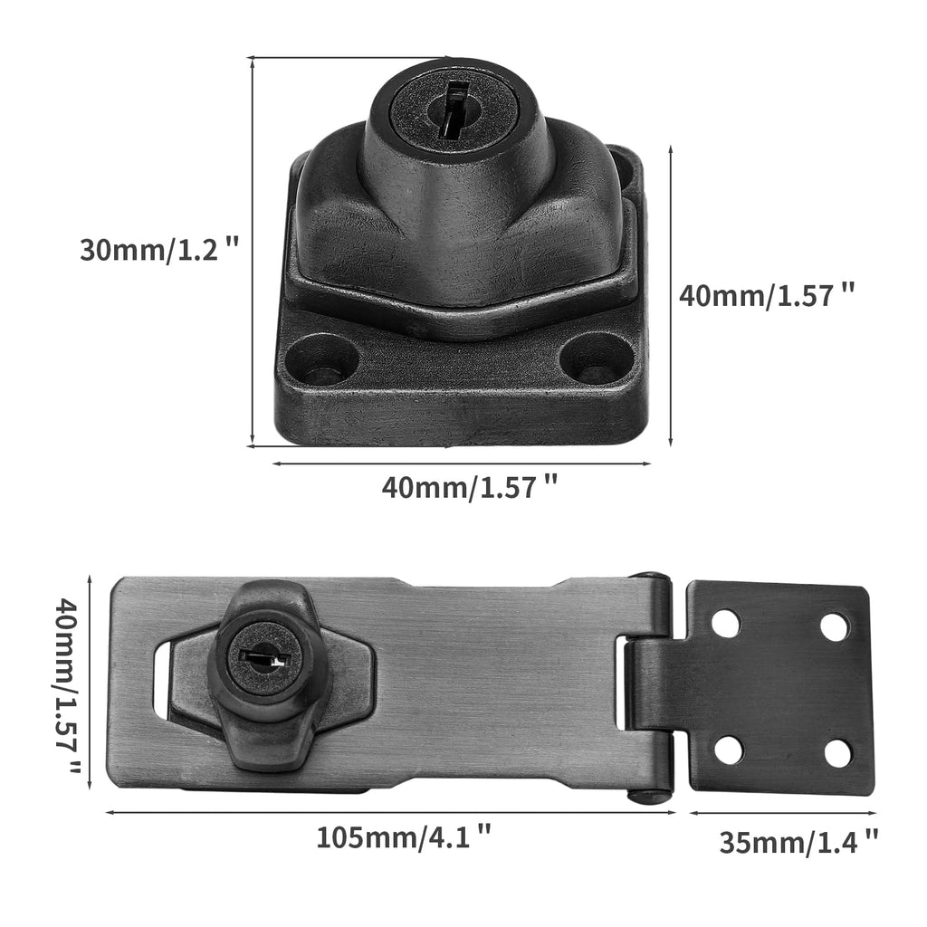 4 Inch Keyed Hasp Locks, Shiny Black, 2PCS