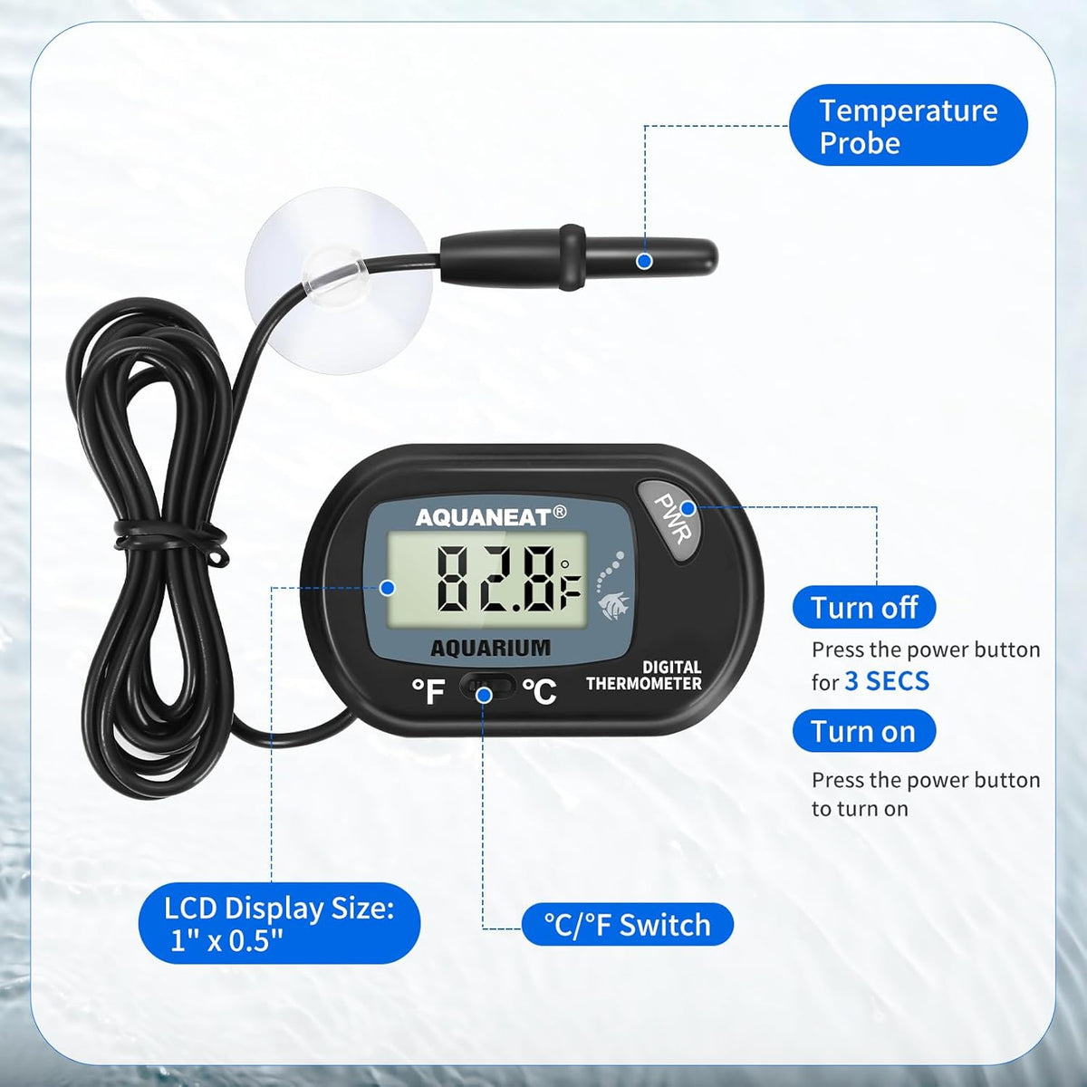 Aquarium Thermometer, Fish Tank Thermometer, Digital Temperature Test, with Large LCD Display (6 Packs)