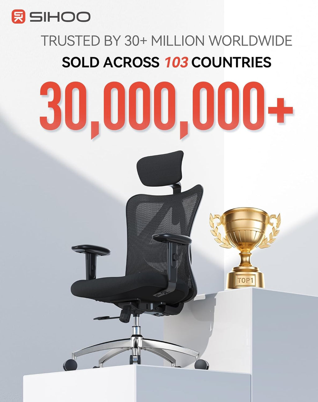 M18 Ergonomic Office Chair, High Back Mesh Desk Chair with Adjustable Headrest & Lumbar Support, 330lbs Capacity