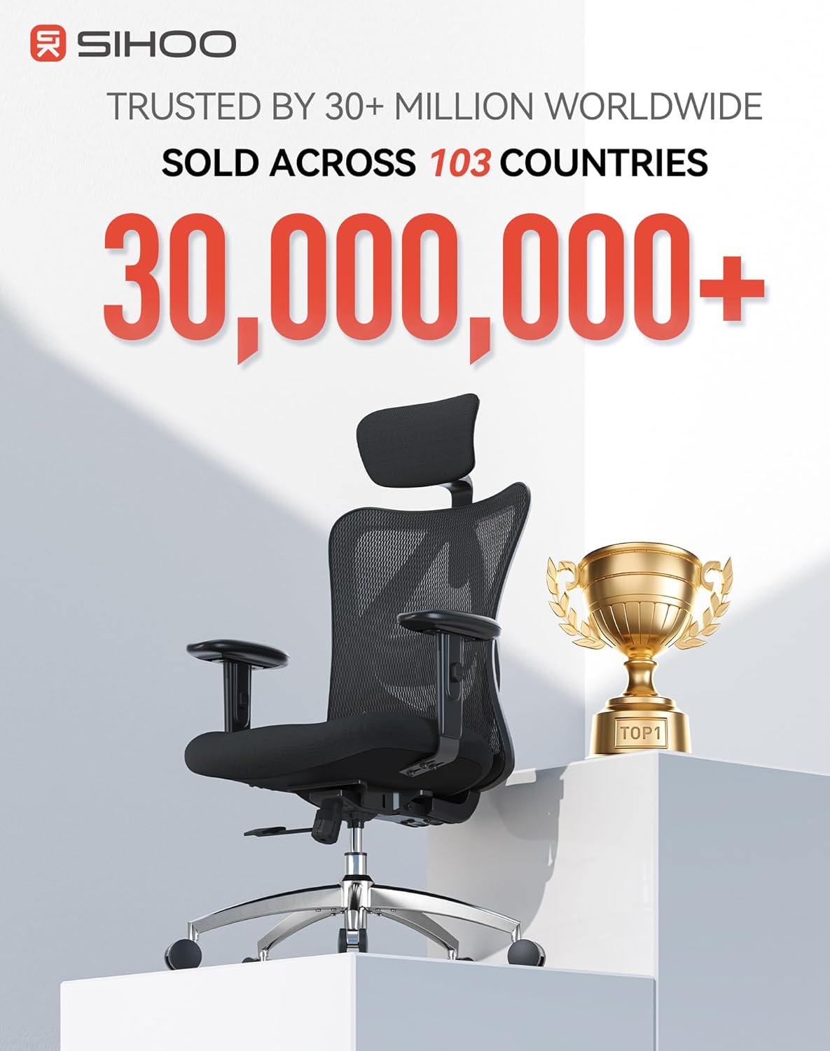M18 Ergonomic Office Chair, High Back Mesh Desk Chair with Adjustable Headrest & Lumbar Support, 330lbs Capacity
