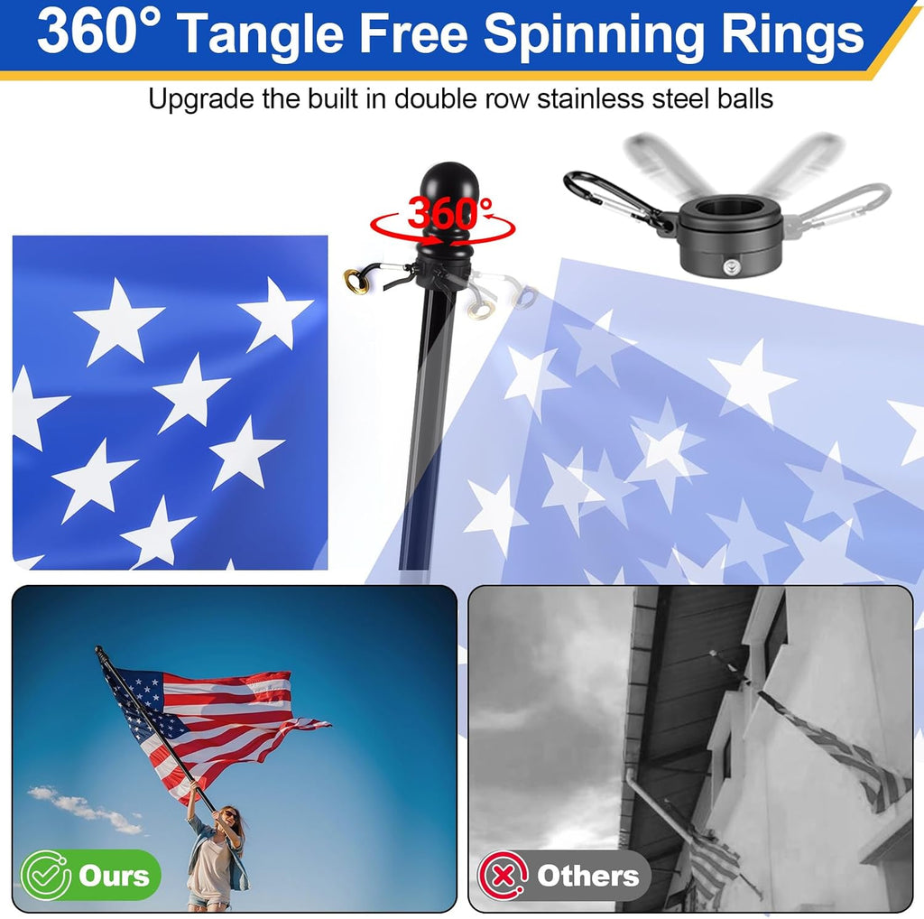 Flag Pole for Outside House, Heavy Duty Metal Flagpole for Residential, Outdoor or Porch, Stainless Steel Flag Poles