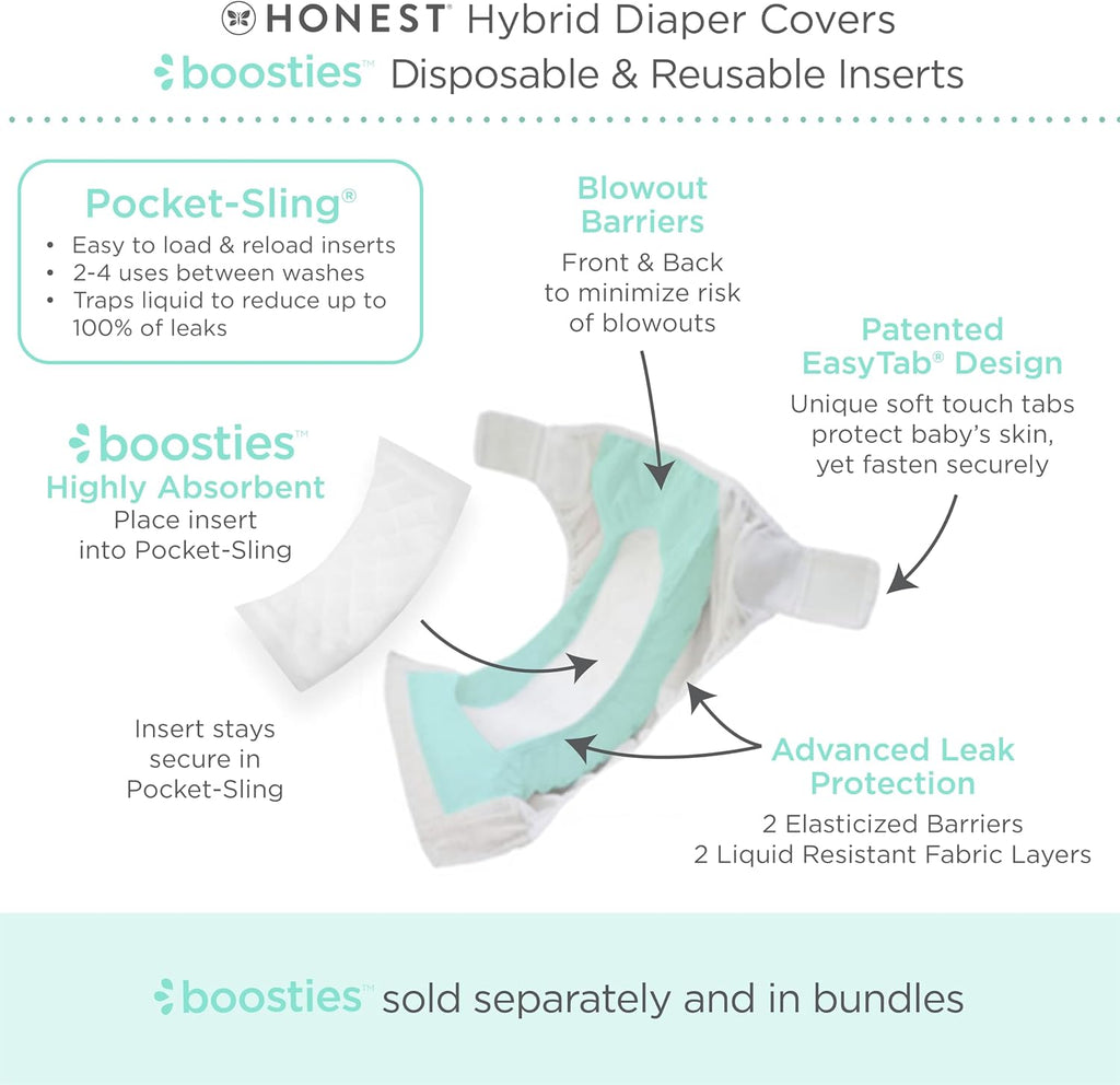Honest Hybrid Cloth Diaper Covers with Pocket-Sling, Large (22-40 lbs), Stops Nighttime Leaks, Use with Boosties