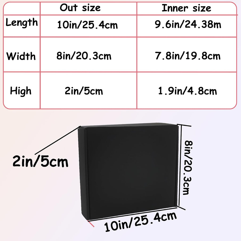 10x8x2 inch Black Shipping Box Pack of 24, Corrugated Cardboard Mailer Box