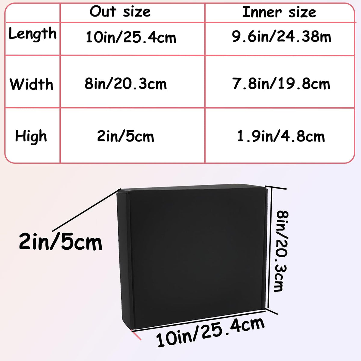 10x8x2 inch Black Shipping Box Pack of 24, Corrugated Cardboard Mailer Box