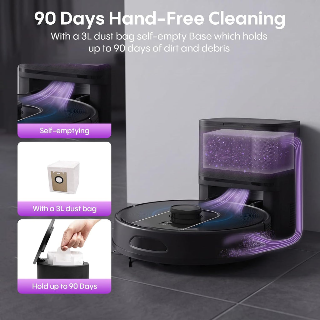 Robot Vacuum and Mop Combo,6000Pa Robotic Vacuum Cleaner with Mapping,LiDAR Navigation,Self-Emptying Station for 90
