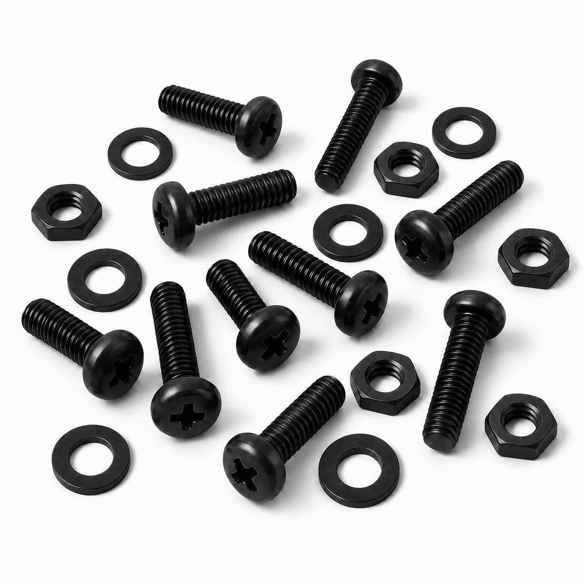 #8-32 x 3 (10 Sets) Pan Head Machine Screws Nuts Washers Assortment Kit, Black Oxide 304 Stainless Steel Phillips Drive Full Thread