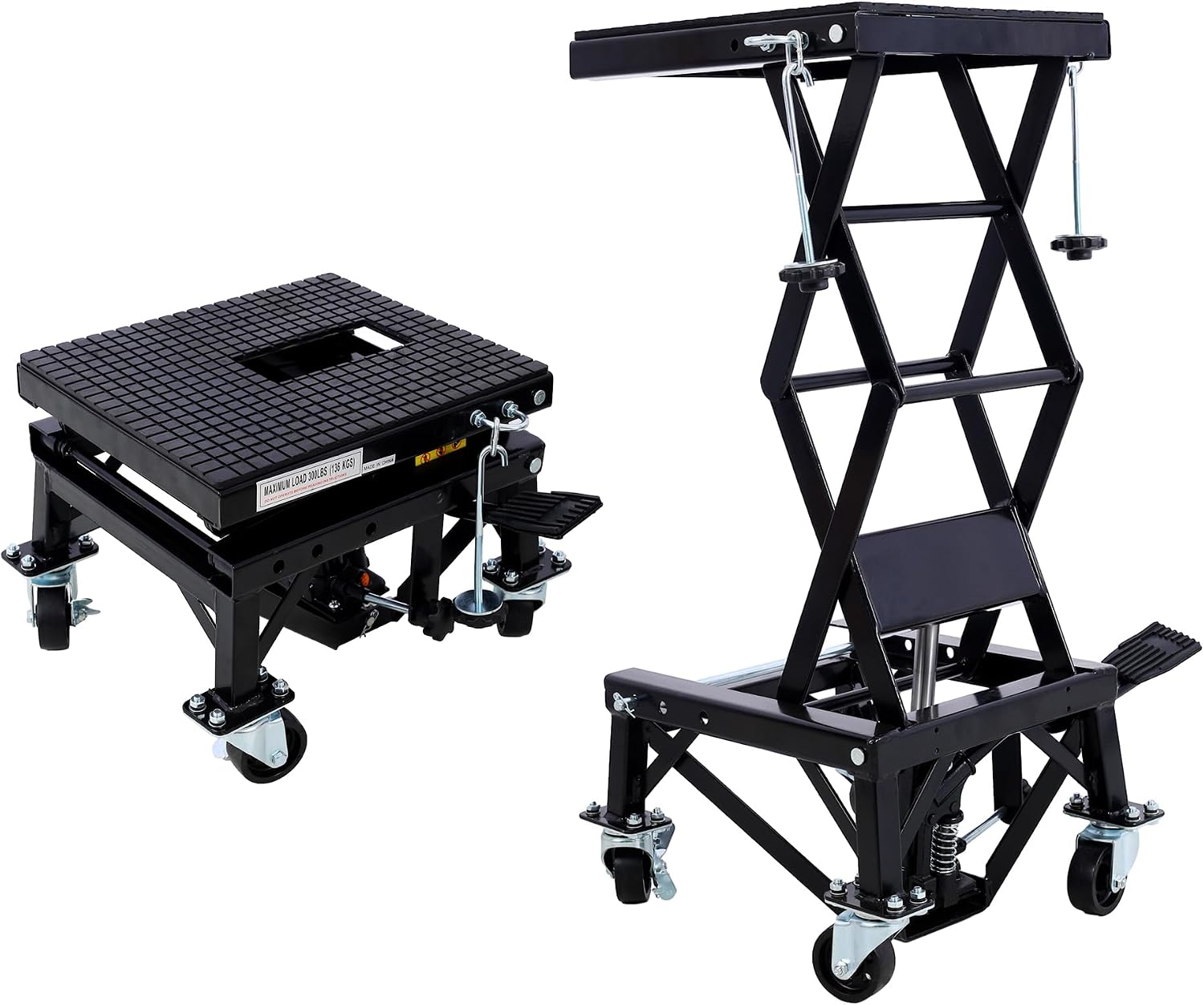 Hydraulic Motorcycle Lift Table, 300 lbs Capacity Motorcycle Scissor Jack Lift with Non-Slip Wide Deck J-Hooks 4