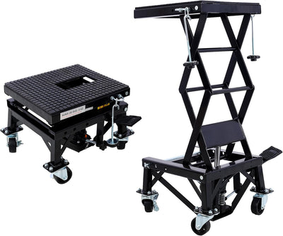 Hydraulic Motorcycle Lift Table, 300 lbs Capacity Motorcycle Scissor Jack Lift with Non-Slip Wide Deck J-Hooks 4