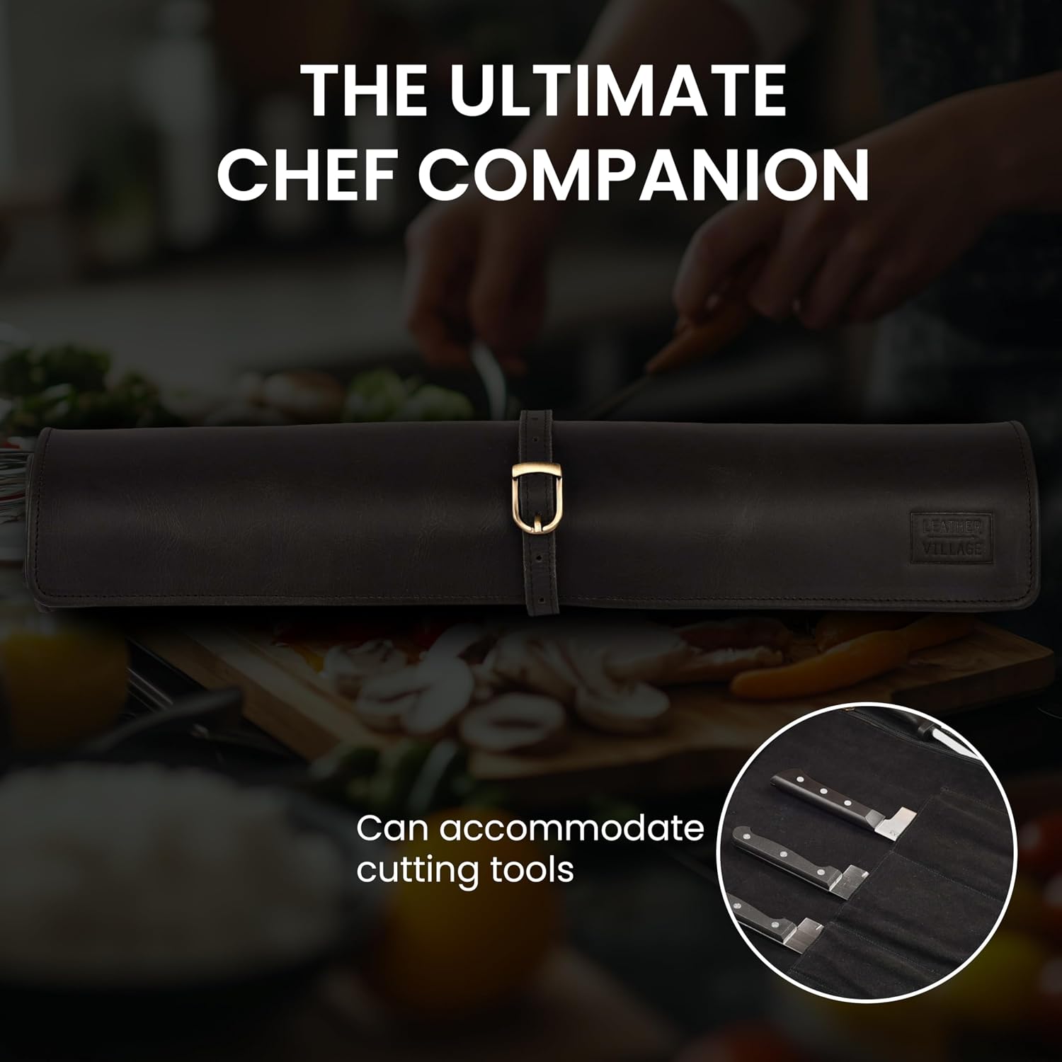 Genuine Leather Knife Roll Bag For Chef Professional-Black | Durable Sheath Holder, Cooks & Culinary Tools Organizer
