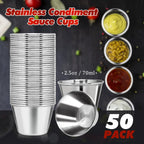 50 Pcs Metal Sauce Cups 2.5oz Ramekins, Stainless Steel Dipping Sauce Cups Metal Condiment Container Reusable Round