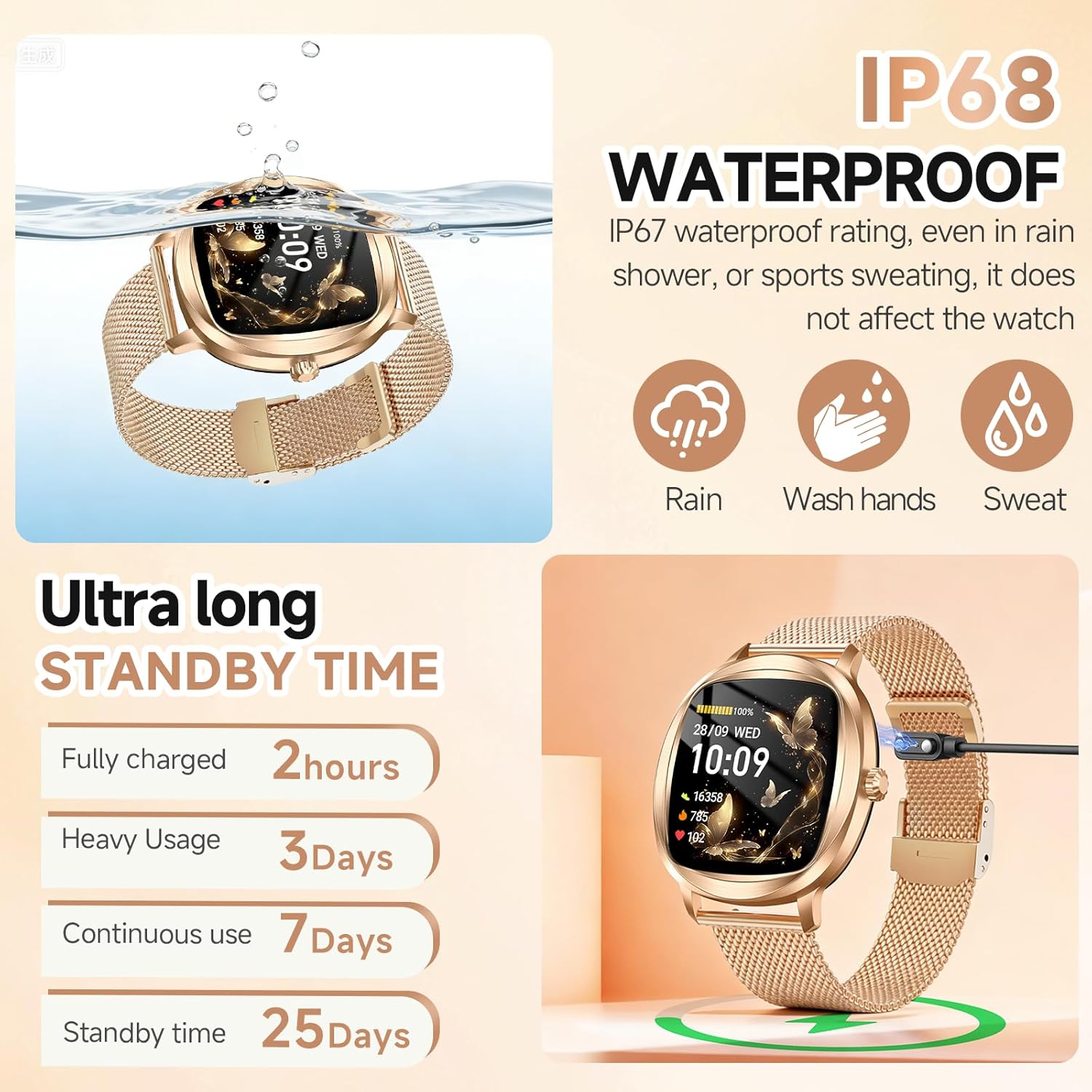 Smart Watch for Women, 1.72" Fitness Tracker with Answer/Make Calls, Sleep/Heart Rate Monitor, Smartwatch for Android