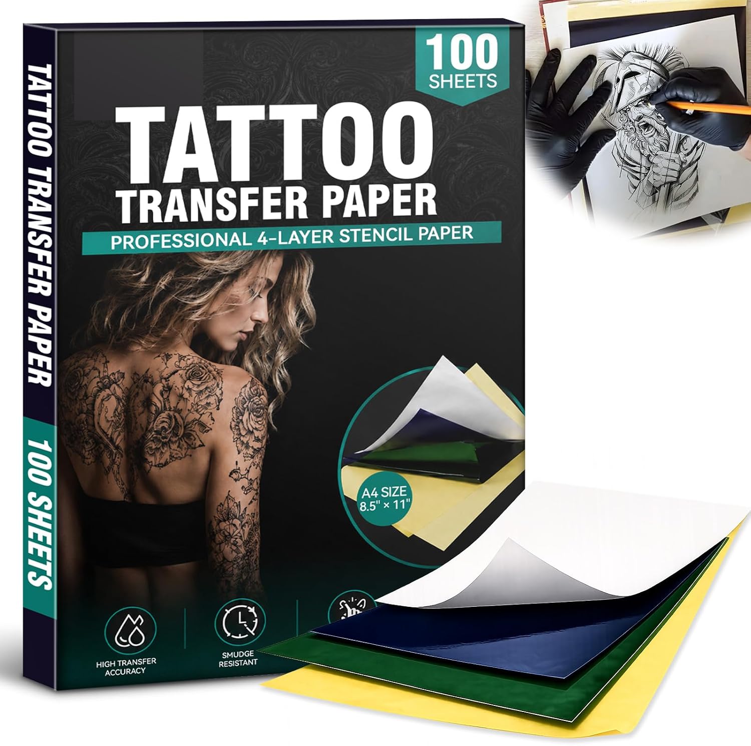 100 Sheets Tattoo Transfer Paper, Thermal Stencil Paper for Tattooing